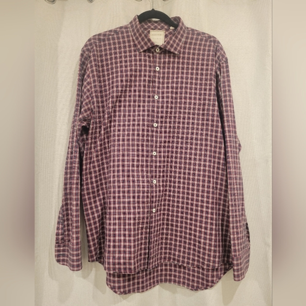 Billy Reid Standard Cut Plaid Long Sleeve Button Up Shirt Size XL